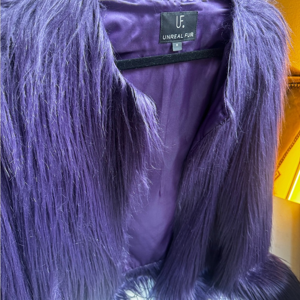 Unreal Fur, Gorgeous Purple “Grape”, Faux Fur Coat Jacket, Size Medium, RARE